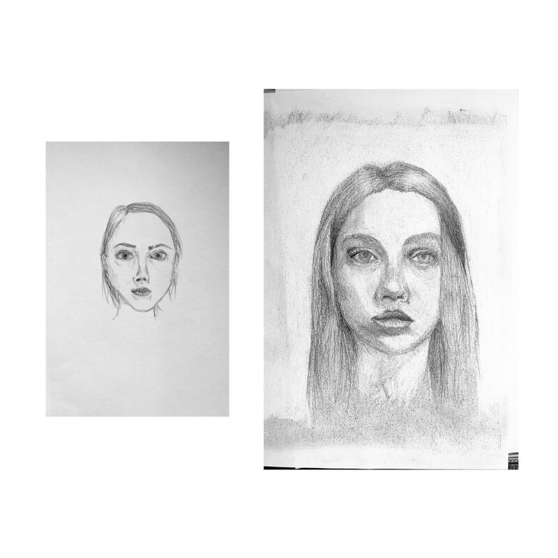 Autoritratto prima e dopo eseguito al corso di disegno Impara a disegnare in 24 ore.