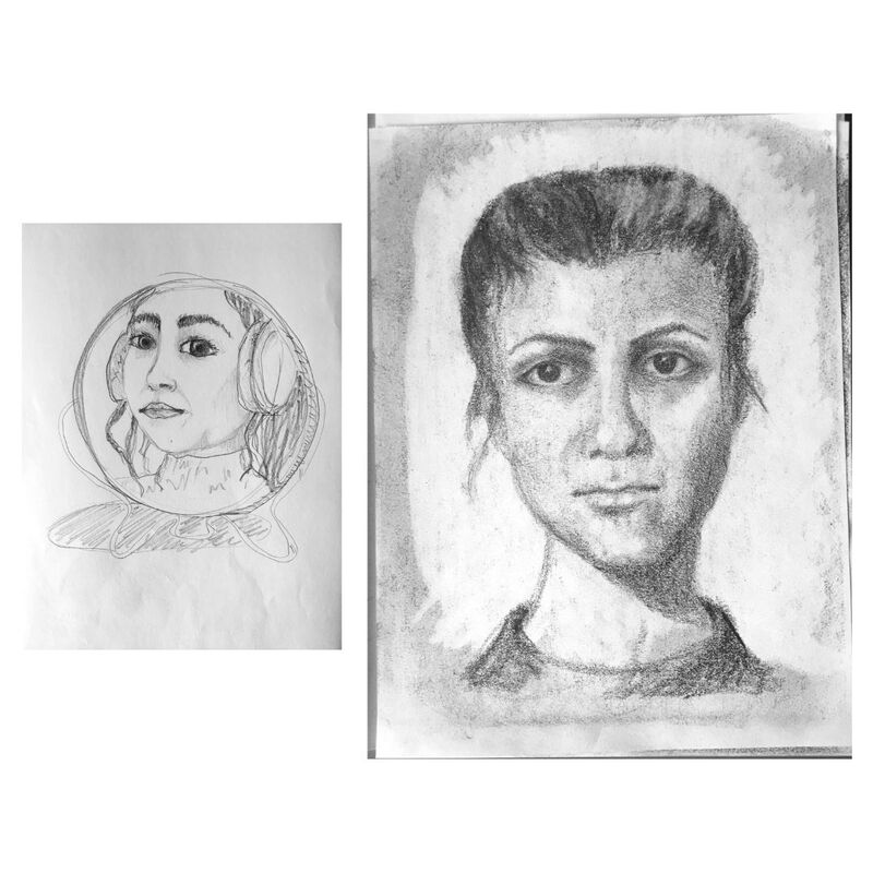 Autoritratto prima e dopo eseguito al corso online di disegno Impara a disegnare in 24 ore con 24H Drawing Lab.
