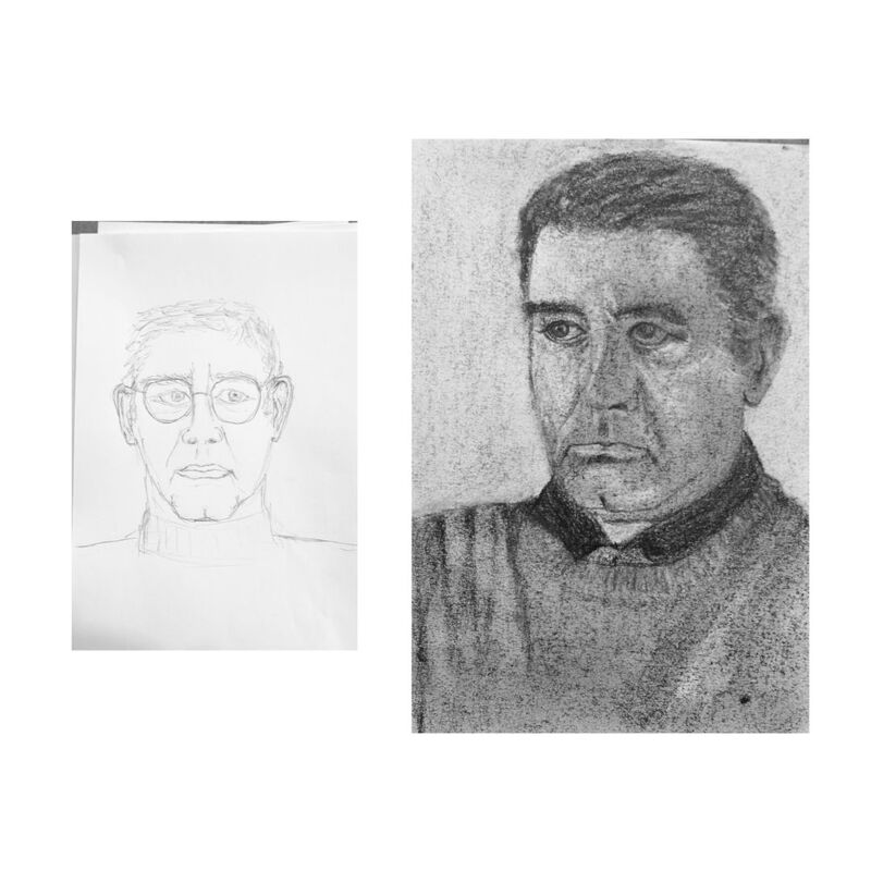 Autoritratto a sinistra realizzato prima del corso di disegno e a destra dopo il corso in tre giorni.