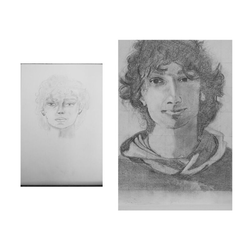 Autoritratto eseguito da uno studente di 24H Drawing Lab prima e dopo aver frequentato il corso.