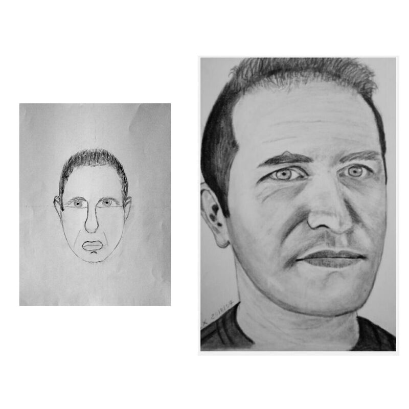Autoritratto di uno studente di 24H Drawing Lab prima e dopo aver frequentato il corso di disegno a roma in quattro giorni.