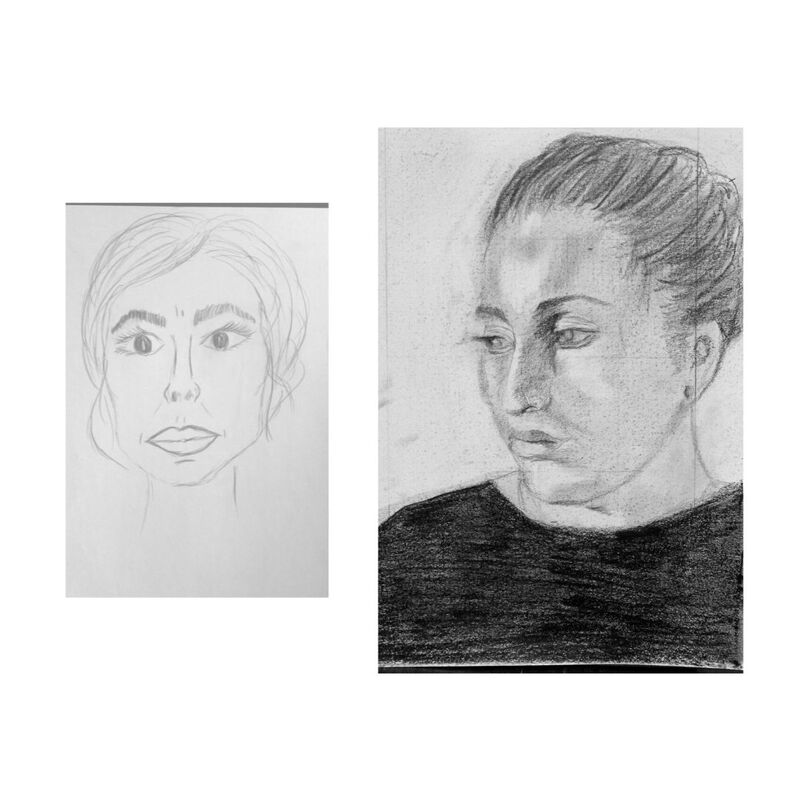Autoritratto prima e dopo  aver frequentato il corso di quattro giorni 24H Drawing Lab.